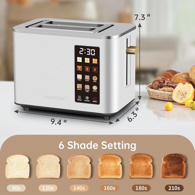 SEEDEEM Toaster 2 Slice, Touch Control Screen, Smart Stainless Toaster, 6 Shade Setting, 6 Bread Selection, Countdown, Removable Crumb Tray, 900W, Silver Metallic - Image 4